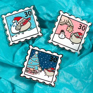 Christmas Poe Stamp Pin - Light Blue - Flea Circus Designs
