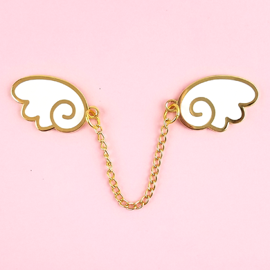 Angel Wings Gold/White Enamel Pin - Flea Circus Designs