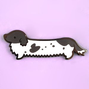 Weenie Dog Pin - Long Coat Piebald Black - Flea Circus Designs