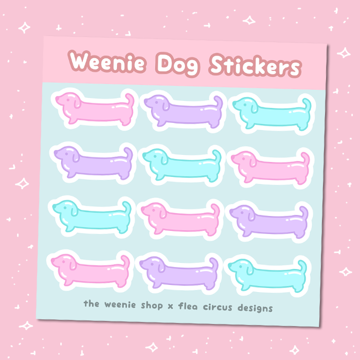 Weenie Dog Sticker Sheet (Pastels)