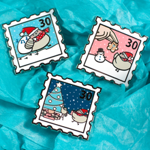 Christmas Poe Stamp Pin - Dark Blue - Flea Circus Designs