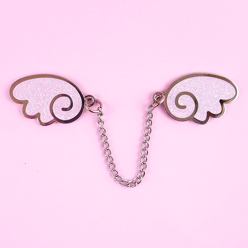 Angel Wings Silver/Glitter Lilac Enamel Pin - Flea Circus Designs