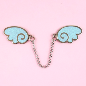 Angel Wings Silver/Glitter Light Blue Enamel Pin - Flea Circus Designs