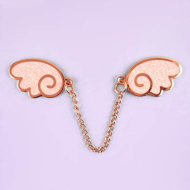 Angel Wings Rose Gold/Glitter Light Pink Enamel Pin - Flea Circus Designs