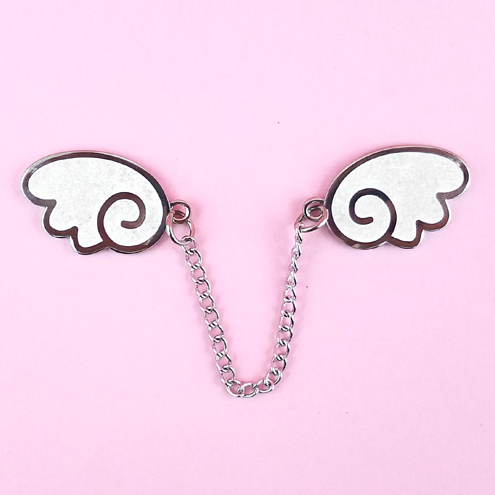 Angel Wings Silver/Glitter White Enamel Pin - Flea Circus Designs