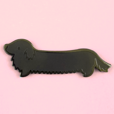 Weenie Dog Pin - Long Coat Solid Black - Flea Circus Designs