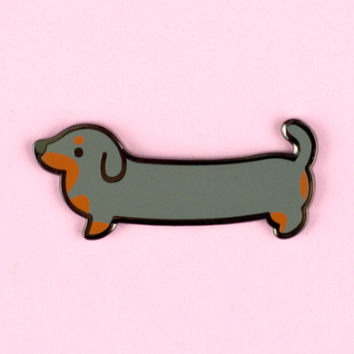 Weenie Dog Pin - Short Coat Bicolor Blue/Tan - Flea Circus Designs