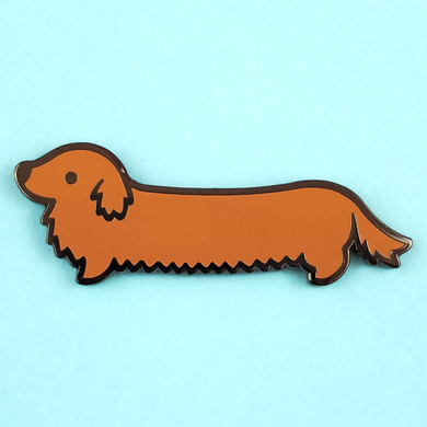 Weenie Dog Pin - Long Coat Solid Brown - Flea Circus Designs