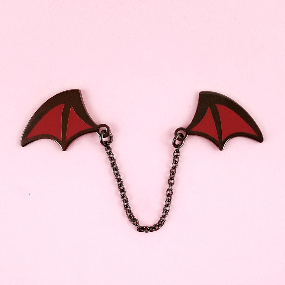 Demon Wings Black Nickel/Crimson Enamel Pin - Flea Circus Designs