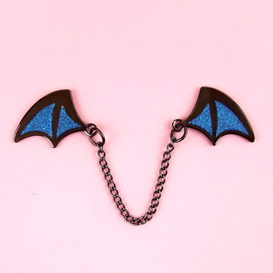 Demon Wings Black Nickel/Glitter Navy Enamel Pin - Flea Circus Designs