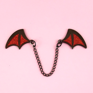 Demon Wings Black Nickel/Glitter Crimson Enamel Pin - Flea Circus Designs
