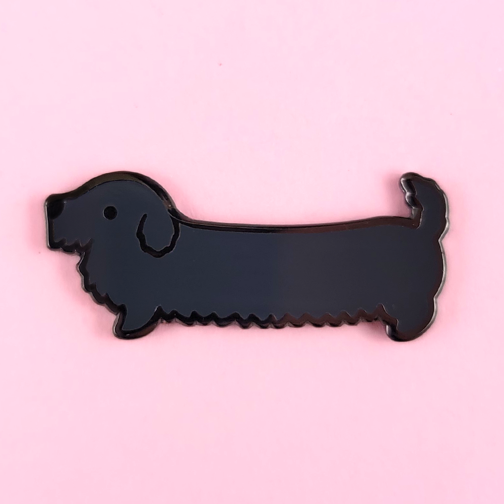 Weenie Dog Pin - Wire Coat Solid Black