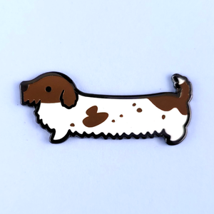 Weenie Dog Pin - Wire Coat Piebald Chocolate