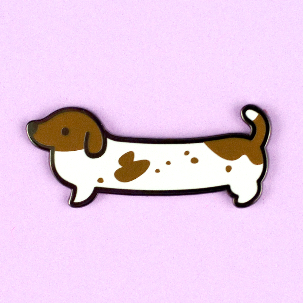 Weenie Dog Pin - Short Coat Piebald Chocolate - Flea Circus Designs