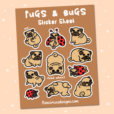 Pug Sticker Sheet - Flea Circus Designs