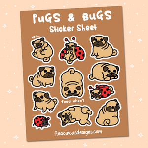 Pug Sticker Sheet - Flea Circus Designs