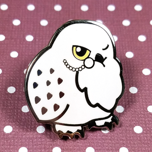 Tea Time Snowy Owl Pin - Flea Circus Designs