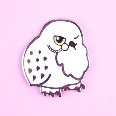 Tea Time Snowy Owl Pin - Flea Circus Designs