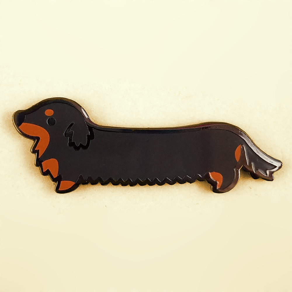 Weenie Dog Pin - Long Coat Bicolor Black/Tan - Flea Circus Designs