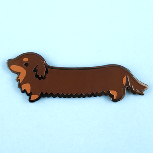 Weenie Dog Pin - Long Coat Bicolor Chocolate/Tan - Flea Circus Designs