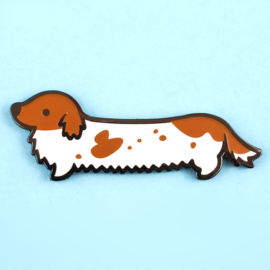 Weenie Dog Pin - Long Coat Piebald Red - Flea Circus Designs